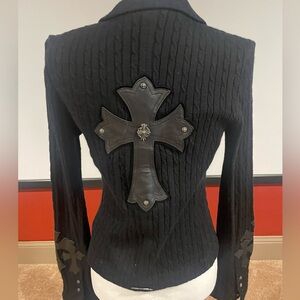Knit blazer with leather cross details. Medium. New.